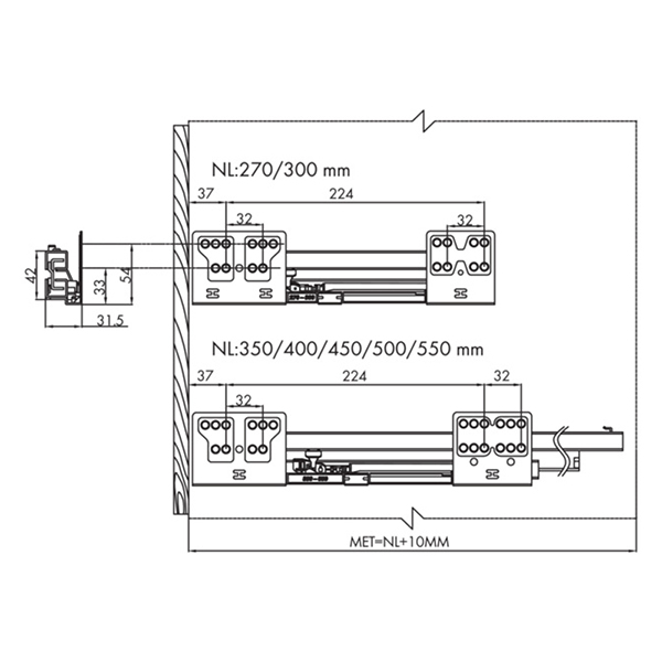 Sistem okvira ladica Slidebox H84, set, H84, 35kg, L450                         