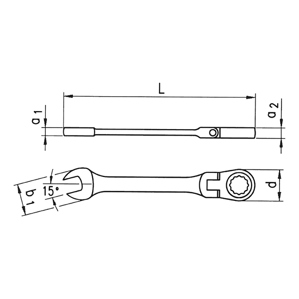 Viljuškasto-okasti kljuc sa cegrtaljkom fleksibilni,mat                                             , SW16                                    