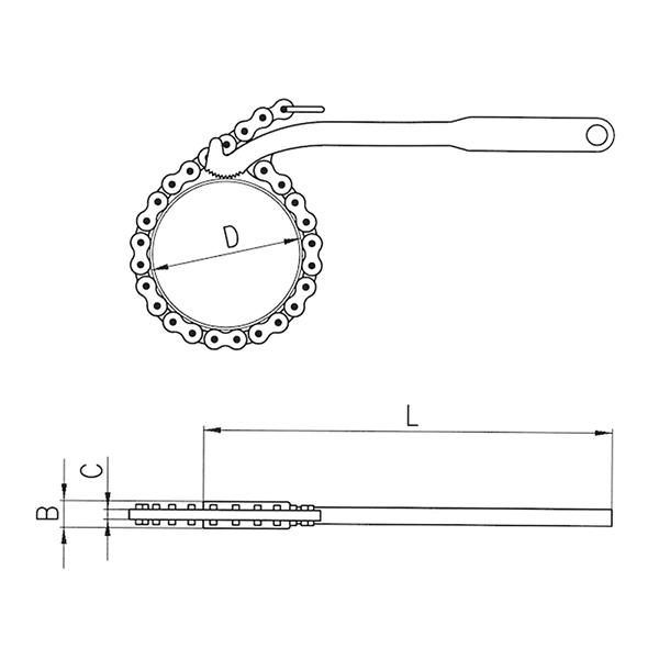 Kliješta/kljuc za cijevi s lancem                                                                   , L340mm, za 4 col                        